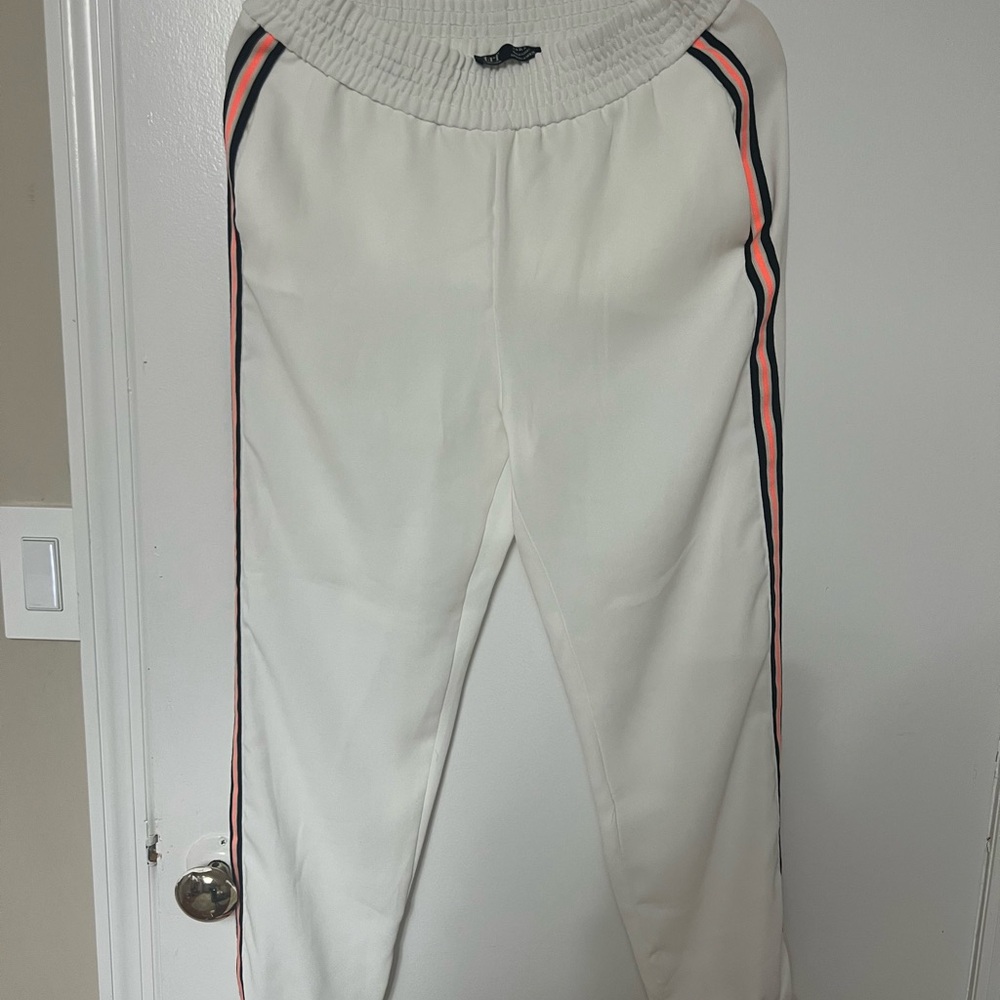 ZARA Dressy White Track Pants with Stripes